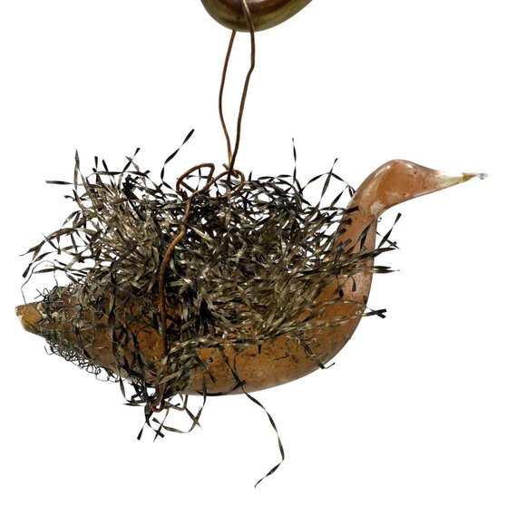 Antique German Pink Glass Bird Wire Wrapped Netting Christmas Ornament 3” - Picture 1 of 7